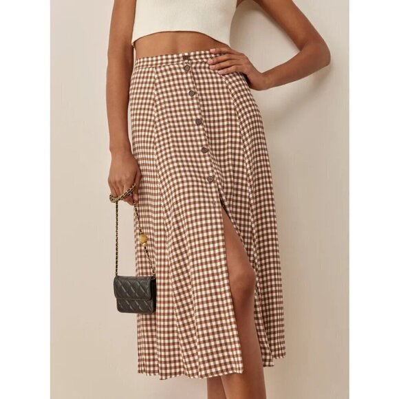 💕REFORMATION💕 Hermosa Skirt ~ Chestnut Check 12 NWOT - Picture 4 of 13